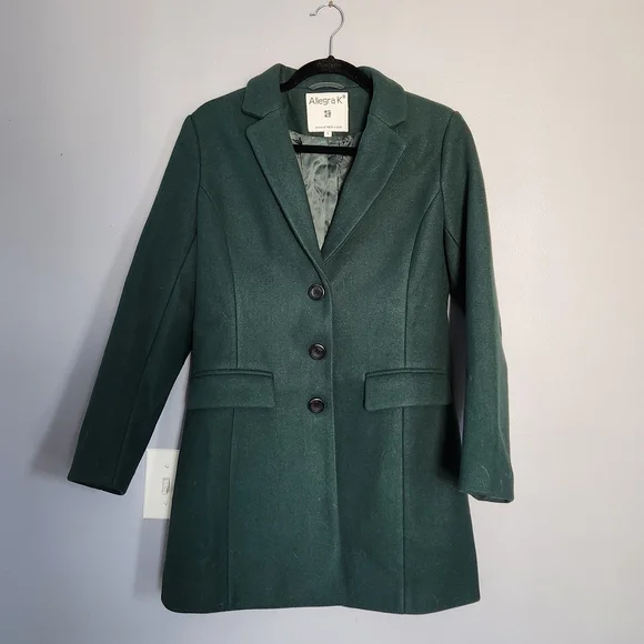 Allegra K Womens Green Pea Coat - Picture 3 of 7